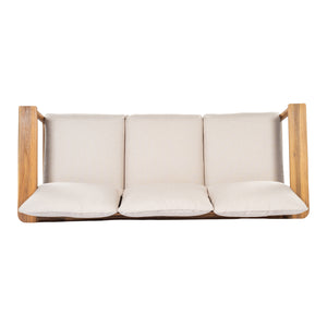 English Elm Terassi Solid Acacia Wood Patio Sofa with Teak Finish and Beige Cushioned Seating N775P370352T