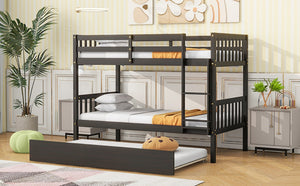 English Elm Twin Over Twin Rubberwood Bunk Bed With Trundle - Space-Saving Design, Espresso Finish, Safety Features W504S00158-GIGA