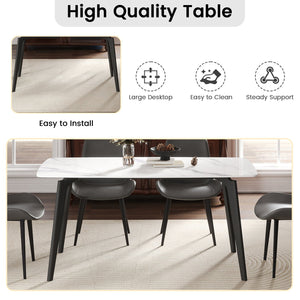 English Elm 62.99" Modern Artificial Stone Dining Table With Curved White Top & Black Metal Legs For 6 People W1535S00515