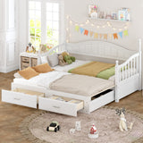 English Elm Wooden Twin Size Daybed With Twin Size Trundle, Extendable Daybed With Two Storage Drawers,White(Expected Arrival Time:9.12)