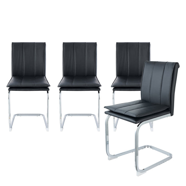 English Elm Modern Pu Leather Cantilever Dining Chairs Set of 4 with Steel Arc Frame for Kitchen Black And Silver W5123P454214