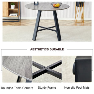 English Elm Table Modern Minimalist 5-Piece Dining Set - 42" Round Gray Mdf Table & 4 Brown Fabric Chairs W1151S03022-GIGA