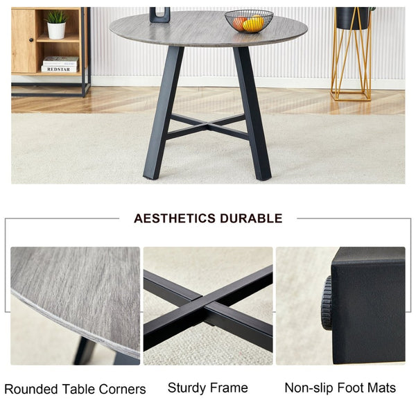 English Elm Table Modern Minimalist 5-Piece Dining Set - 42" Round Gray Mdf Table & 4 Brown Fabric Chairs W1151S03022-GIGA