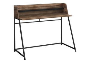 English Elm Computer Desk - Stylish Home Office Workstation With Storage Hutch, Brown Laminate & Black Metal Base B2710P219834
