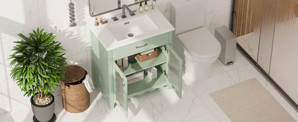 English Elm Christopher Knight Home® - 30 Inch Bathroom Vanity With Tempered Glass Doors, Soft-Close, Modern Green Cabinet & Ceramic Sink N817P299499G