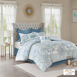 Madison Park Isla Global Inspired 8 Piece Cotton Floral Printed Reversible Comforter Set MP10-5805 Blue