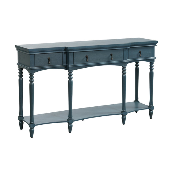 English Elm [video] Solid Pine Console Table Ornate Carved Legs Copper Hardware Soft-close Drawers Blue N759P433566C