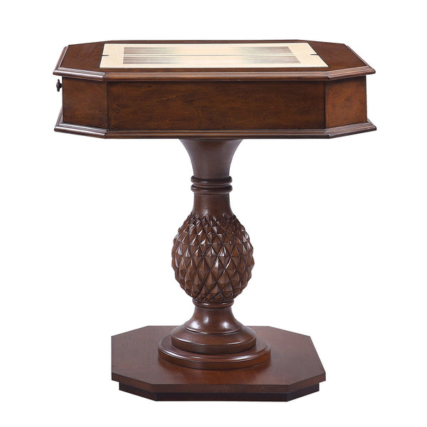 English Elm Cherry Reversible Game Table with Drawer and Pedestal Base — Elegant Chess, Checkers & Backgammon Surface, Clipped Corners, Cherry Finish (30.5" H) B062P189143
