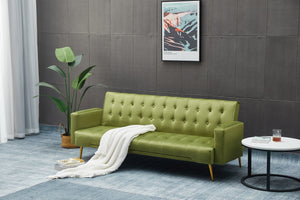 English Elm Sofa Bed Velvet Upholstered Convertible with Gold Metal Legs for Studio Spaces Army Green B205P246432
