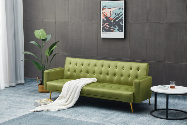 English Elm Sofa Bed Velvet Upholstered Convertible with Gold Metal Legs for Studio Spaces Army Green B205P246432
