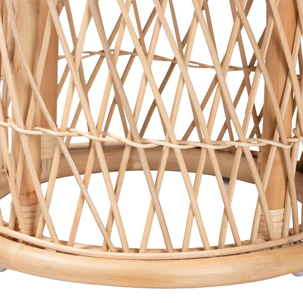 English Elm Bohemian Woven Rattan Round Footstool with Cushion for Living Room Boho Decor B2750P467735