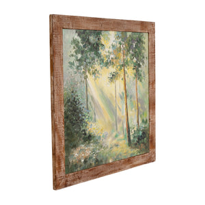 English Elm 39.4x39.4" Hand-painted Floral Canvas White Rose Art in Distressed Pine Frame W2078P481781