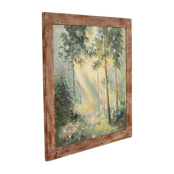 English Elm 39.4x39.4" Hand-painted Floral Canvas White Rose Art in Distressed Pine Frame W2078P481781