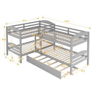 English Elm Twin L-shaped Mission Bunk with Trundle Sleeps Five Solid Pine Kids Room Bed LT000024AAE-1