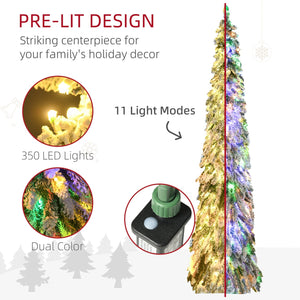 English Elm Homcom 7Ft Prelit Pencil Christmas Tree With 534 Snow Flocked Branches & 350 Led Lights For Narrow Spaces W2225P249623