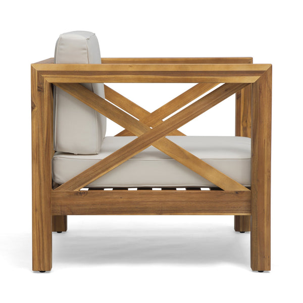 English Elm Christopher Knight Home® - Brava Club Chair - Mid-Century Modern Outdoor Seating With Water-Resistant Cushions & Acacia Frame 65545.00BGE