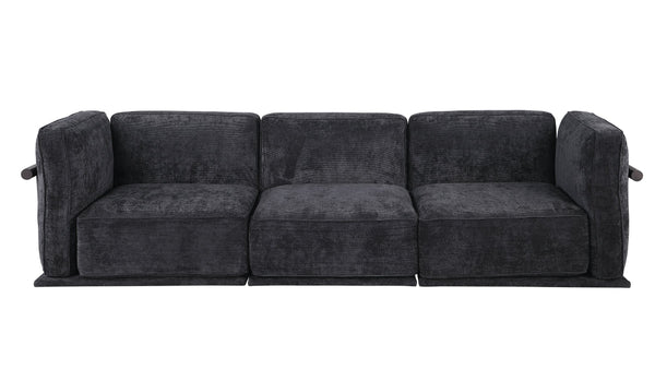 English Elm 102 Inch Linen Modular Sectional Sofa with Hidden Storage and Cloud Cushion Comfort Black W1099S00192