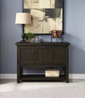 English Elm Distressed Walnut Server with 3 Doors, 1 Shelf, Square Wooden Legs, Classic Clean-Lined Storage Elegance B062P215509