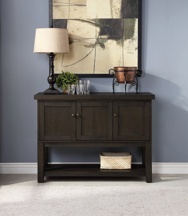 English Elm Distressed Walnut Server with 3 Doors, 1 Shelf, Square Wooden Legs, Classic Clean-Lined Storage Elegance B062P215509