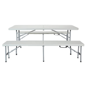 OSP Home Furnishings 3 Piece Folding Table Bench Set Resin Top Steel Frame Portable Outdoor Picnic QT3965