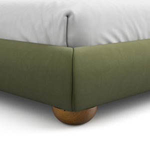 English Elm Brown Boucle Eastern King Bed Camel Back Headboard Round Bun Feet Upholstered Frame Olive Green B2741S00831