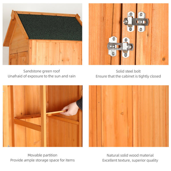 English Elm Outdoor Solid Wood Storage Shed Tall Vertical Cabinet with Lockable Doors for Backyard W3921S00001