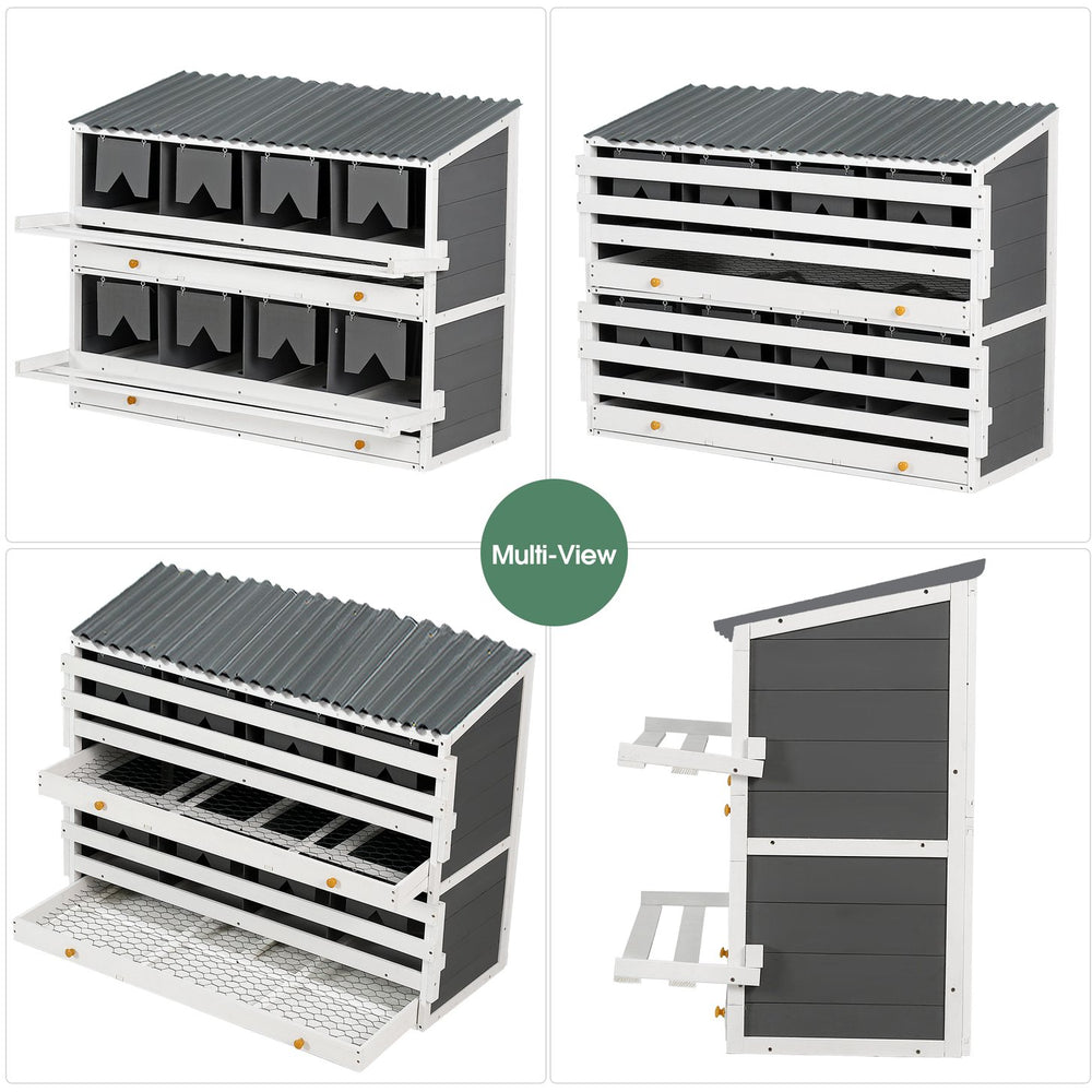 English Elm Nesting Box Pine Wood 8 Compartment Rollout Egg Collection Poultry Coop Unit W1850120022