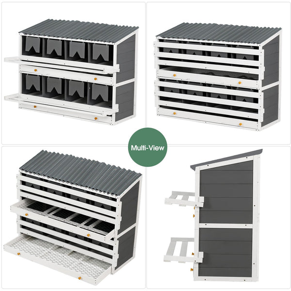 English Elm Nesting Box Pine Wood 8 Compartment Rollout Egg Collection Poultry Coop Unit W1850120022
