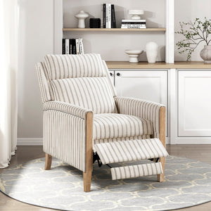English Elm Classic Farmhouse Push-Back Recliner Chair with Striped Fabric, Nailhead Trim, Solid Wood Frame, 300lb Capacity B011P396186