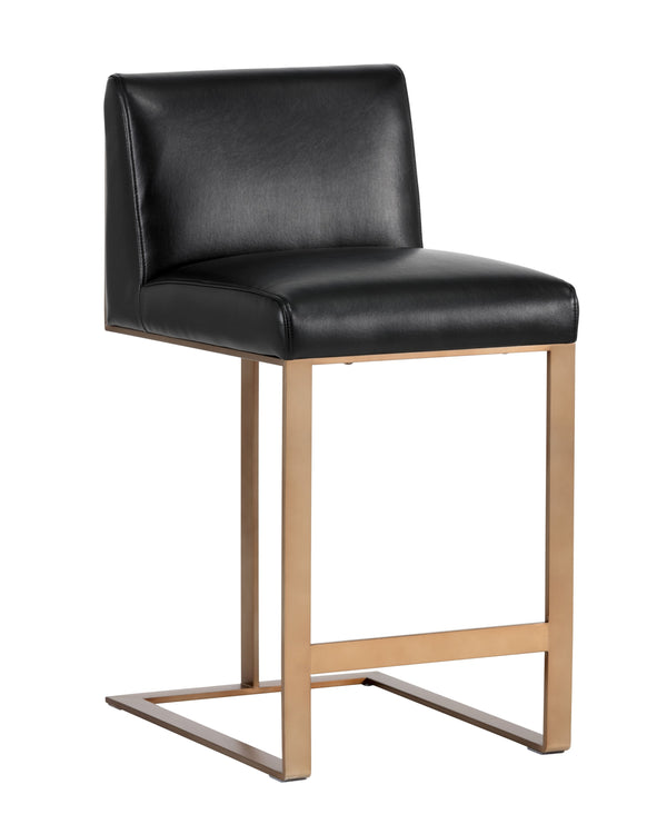 Sunpan Dean Bar Stool with Exposed Brass Frame and Luxurious Bonded Leather for Stylish Spaces Antique Brass / Cantina Black