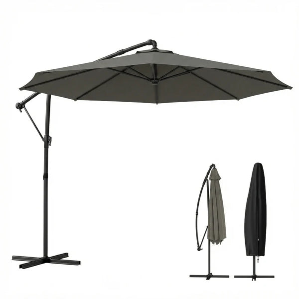 English Elm Large Offset Cantilever Patio Umbrella with 360 Rotation Tilt and Uv Protection Gray T3971P466709
