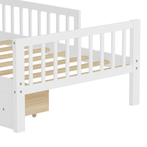 English Elm Twin Size Bed With Headboard Storage, Two Drawers, Safety Guardrails, And Stylish White Finish N733P272374K-GIGA