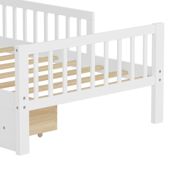 English Elm Twin Size Bed With Headboard Storage, Two Drawers, Safety Guardrails, And Stylish White Finish N733P272374K-GIGA