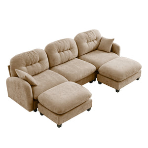 English Elm Modular U-Shaped Sectional Couch With Ottoman, Soft Camel Chenille, Ergonomic Design, Easy Install W714S01379