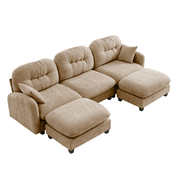 English Elm Modular U-Shaped Sectional Couch With Ottoman, Soft Camel Chenille, Ergonomic Design, Easy Install W714S01379