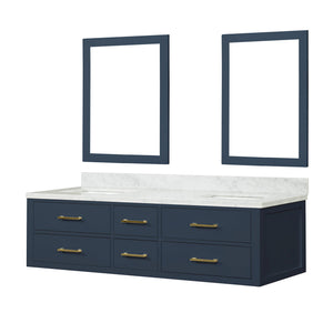 English Elm Blue Double Bath Vanity 72 in W x 22 in D with Carrara Marble Top, Soft-Close Drawers & Dual 34" Mirrors B2731S01571