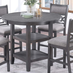 English Elm Gray Round 5-Piece Dining Set with Lower Shelf and Upholstered Chairs — Contemporary Charcoal Style Gray 45 L x 17 W x 46 H B011P373703