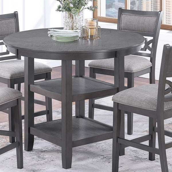 English Elm Gray Round 5-Piece Dining Set with Lower Shelf and Upholstered Chairs — Contemporary Charcoal Style Gray 45 L x 17 W x 46 H B011P373703