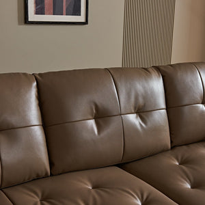 English Elm Modern Elliptical Three Seat Sofa Genuine Cowhide Leather Solid Wood Frame Living Room Brown W1765S00136