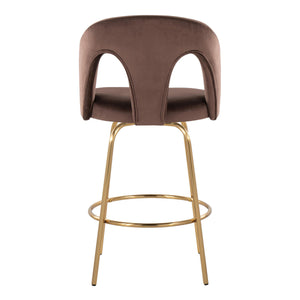 English Elm Fixed-height Swivel Counterstools with White Upholstery Gold Footrest Set of 2 Espresso B202S01789