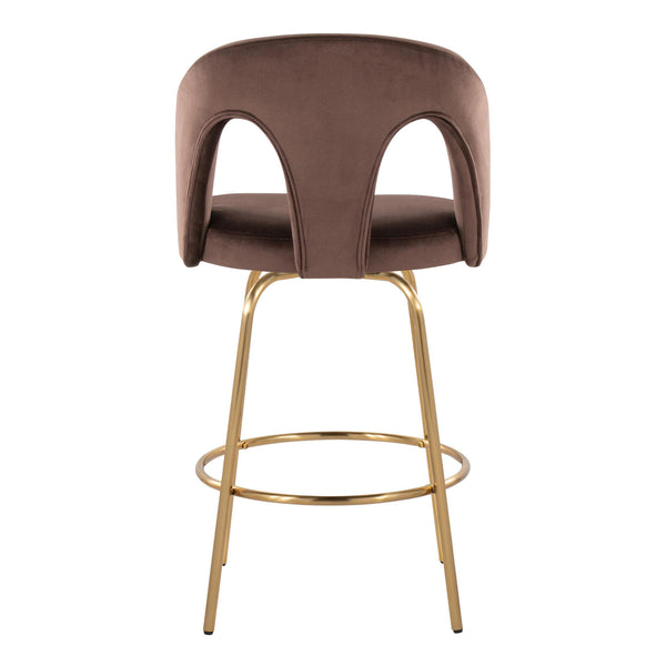 English Elm Fixed-height Swivel Counterstools with White Upholstery Gold Footrest Set of 2 Espresso B202S01789