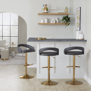 English Elm Adjustable Swivel Barstools Set of Two with Chrome Base Mid-century Kitchen Counter Seating Grey B202S01979