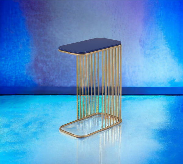 English Elm Aviena Blue & Gold Metal Accent Table with 15mm Composite Wood Top, Display & Utility, No Assembly Required B2726P243244