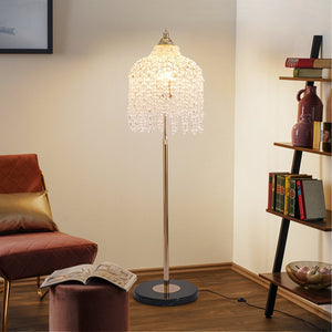 English Elm 3-Light Vintage Crystal Floor Lamp – Elegant Waterfall Design With Grape Beads & Marble Base For Home W2312P368722