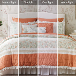 English Elm 9 Piece Cotton Percale Comforter Set - Elegant Coral King Bedding With Paisley Print & Pillows B03596895