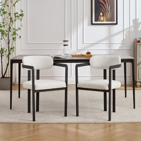 English Elm Modern Tufted Boucle Dining Chairs Set of 2 with Curved Back and Matte Metal Legs W3244P337430