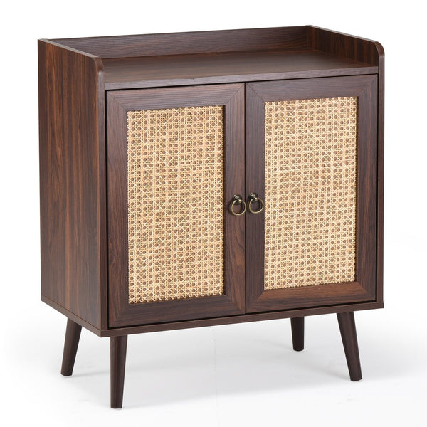 English Elm Sideboard Buffet with Woven Rattan Doors Vintage Wood Cabinet for Dining Entryway T3623P434561