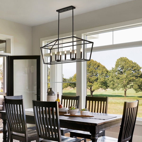 English Elm 7-light Industrial Matte Black Linear Pendant for Kitchen Island or Dining Room W5008P465026