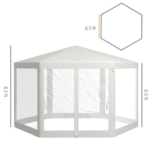 English Elm Outsunny 13' X 11' Hexagon Outdoor Party Tent Canopy With Mesh Sidewalls For Ultimate Sun Protection W2225P174285-GIGA