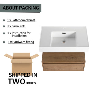 English Elm 30-Inch Wall-Mounted Bathroom Vanity With Resin Sink, Soft-Close Drawer, Modern Oak Finish Design W999S00256